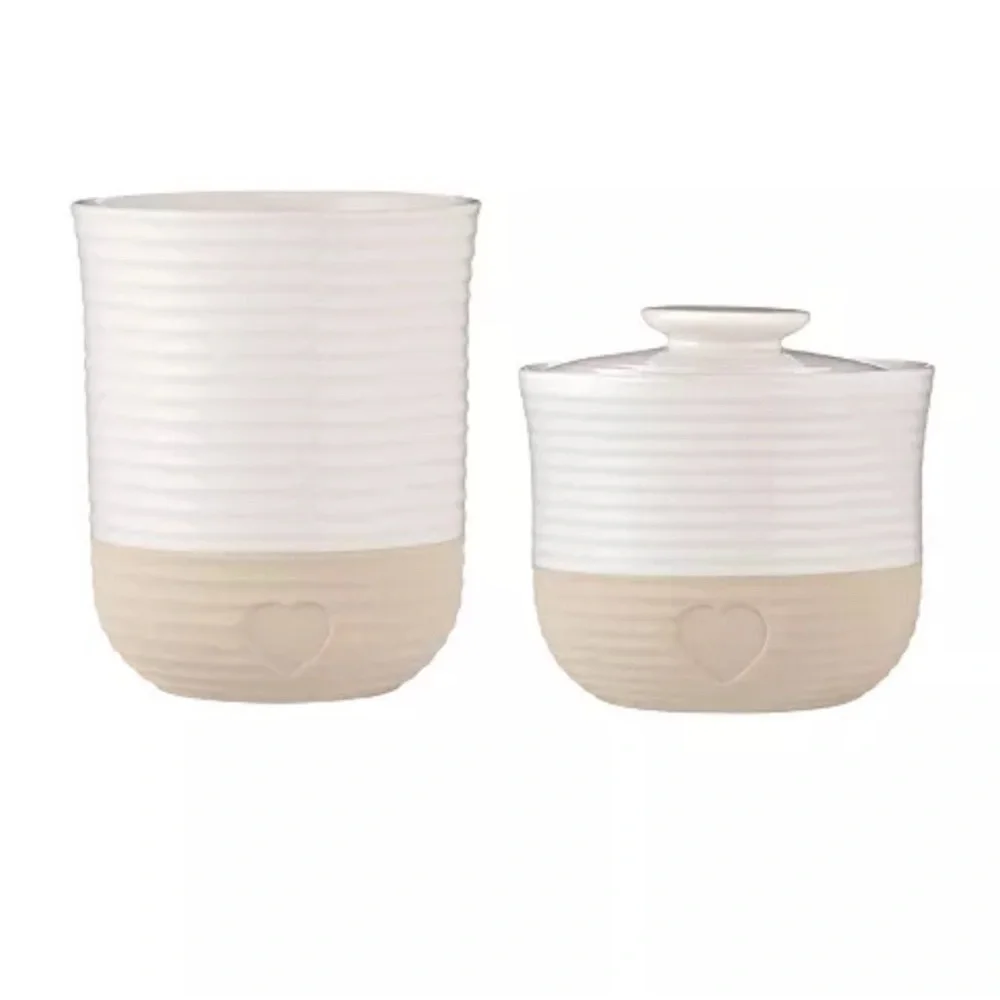 Mason Cash Rustic Charm Stoneware Utensil Jar & Storage Jar Set French Country